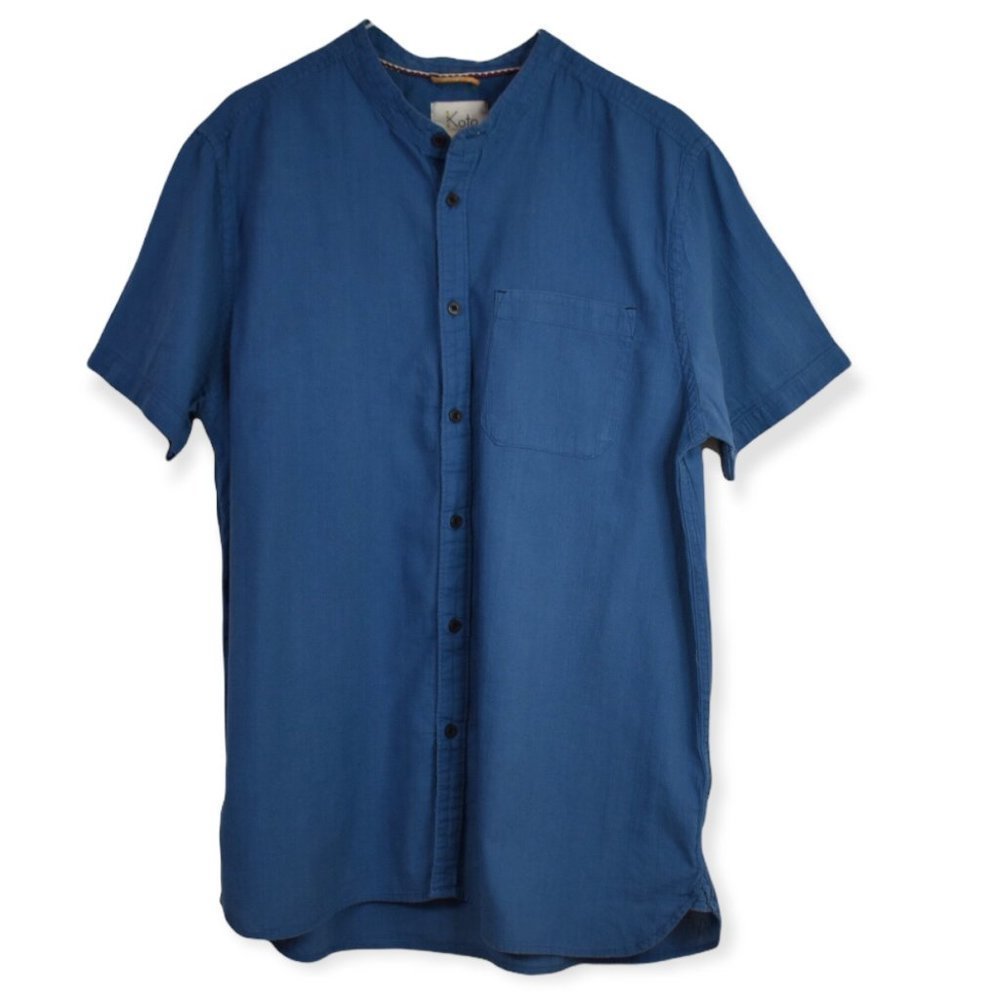 Anthropologie Koto Dress L Womens Blue 100% Cotton Shirtdress Short Sleeve